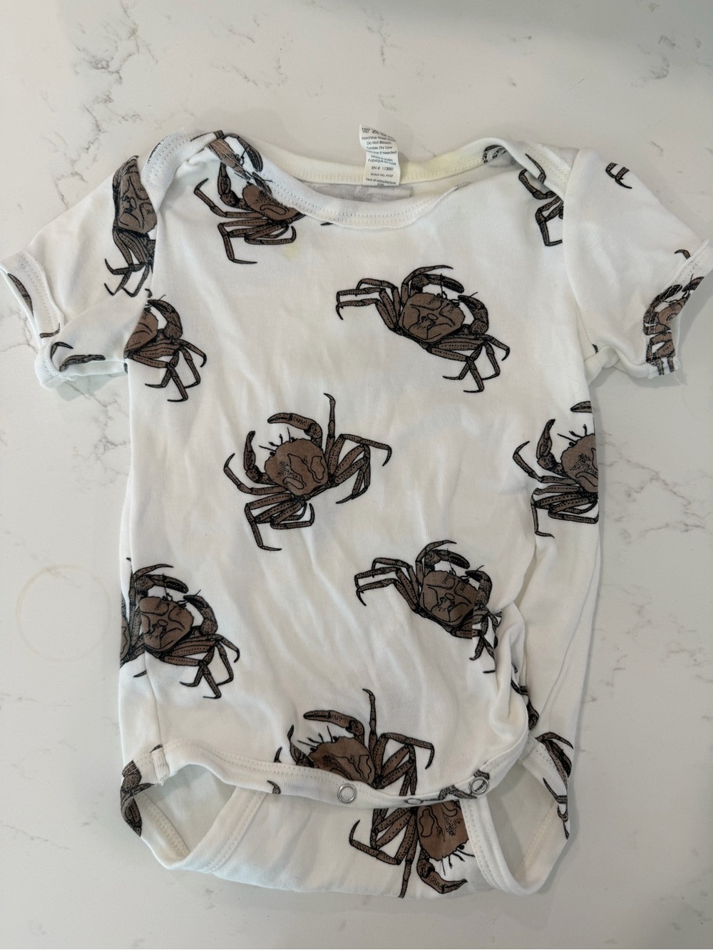 kate quinn White Baby Bodysuit with Brown Crab Print
